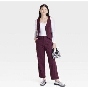 NWT A New Day High Rise Straight Leg Stretch Chino Pants Burgundy Size 6 Regular